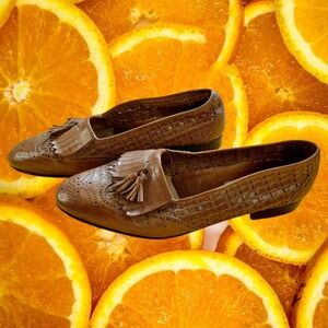 Stanley Blacker Brown Woven Leather Tassel Kiltie Wingtip Loafers Mens 11 Italy